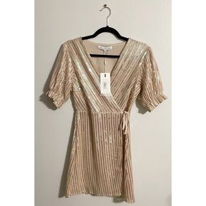 NWT Endless Rose Champagne Pink Sequins Wrap Dress size XS